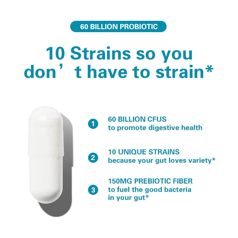 BSYS 60 Billion CFU Probiotic Capsules Acid-Resistant Stomach-Resistant Formula Intestinal Delivery Technology Digestive & Immune Health Support Daily Gut Wellness Supplement