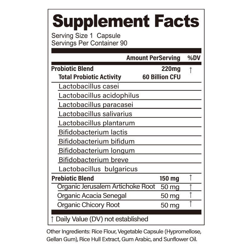 BSYS 60 Billion CFU Probiotic Capsules Acid-Resistant Stomach-Resistant Formula Intestinal Delivery Technology Digestive & Immune Health Support Daily Gut Wellness Supplement