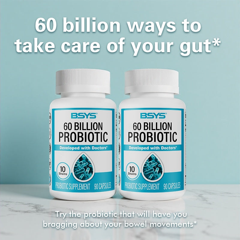 BSYS 60 Billion CFU Probiotic Capsules Acid-Resistant Stomach-Resistant Formula Intestinal Delivery Technology Digestive & Immune Health Support Daily Gut Wellness Supplement