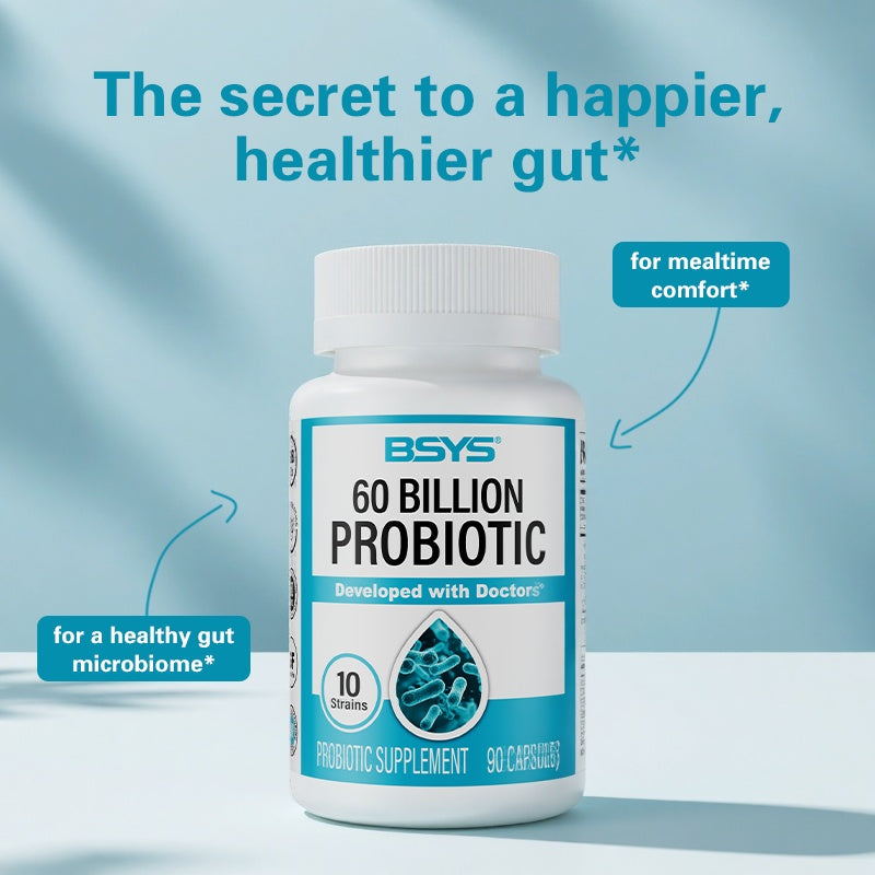 BSYS 60 Billion CFU Probiotic Capsules Acid-Resistant Stomach-Resistant Formula Intestinal Delivery Technology Digestive & Immune Health Support Daily Gut Wellness Supplement